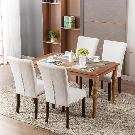 Upholstered Parsons Dining Chairs Set of 4, Fabric Dining Room Kitchen Side Chair with Nailhead Trim and Wood Legs