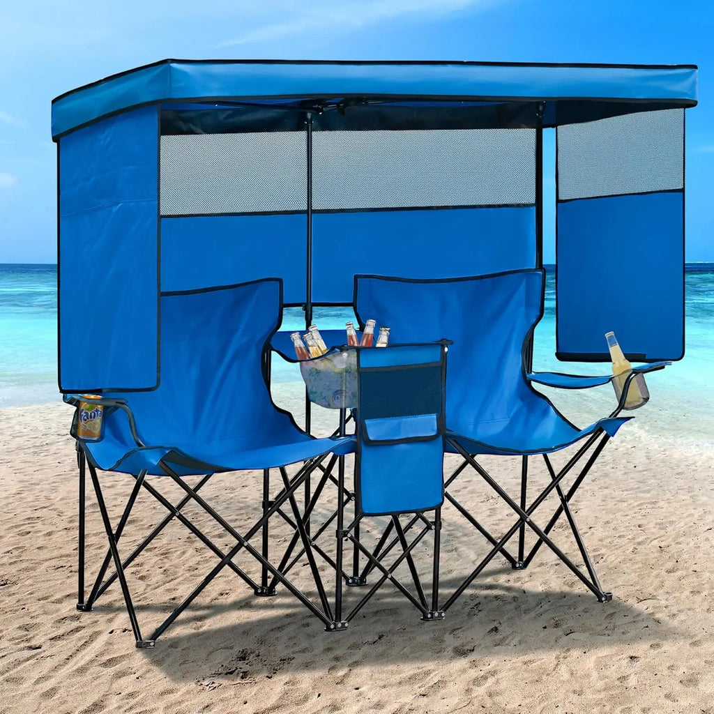 Double Beach Chair with Canopy Shade