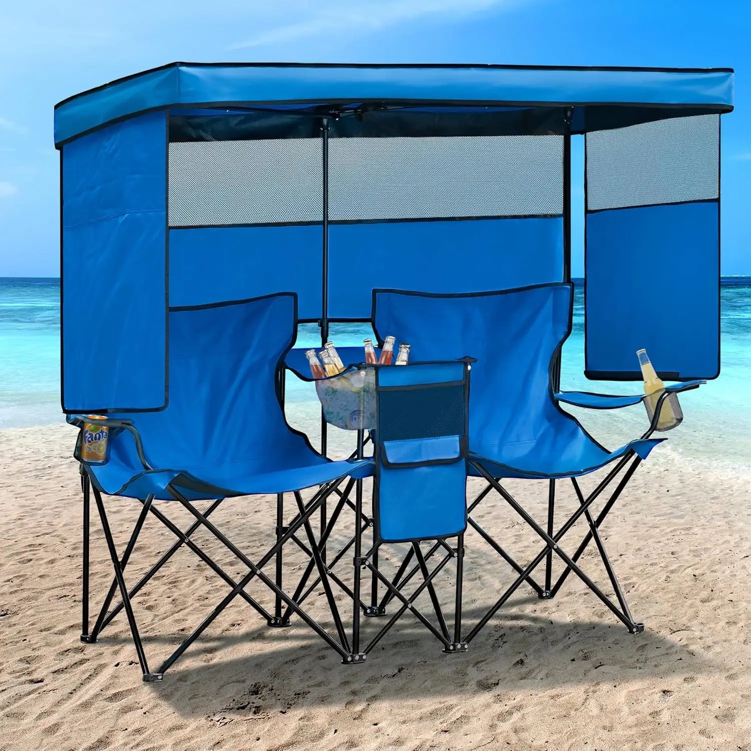 Double Beach Chair with Canopy Shade