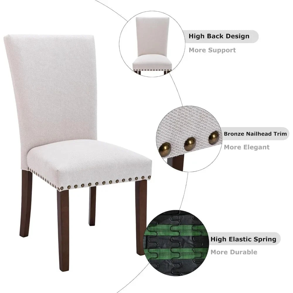 Upholstered Parsons Dining Chairs Set of 4, Fabric Dining Room Kitchen Side Chair with Nailhead Trim and Wood Legs