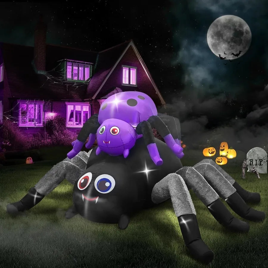 Halloween Inflatable Spider Outdoor Decorations with Builtin LEDs for Halloween Holiday Outdoor Indoor Garden Lawn Yard Party D