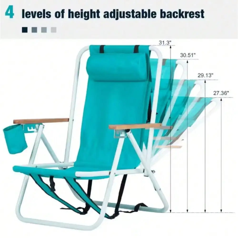 Portable Mint Green Steel Folding Adjustable Headrest Beach Chair