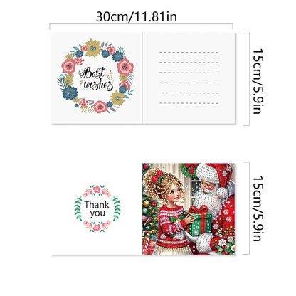 6Pcs Christmas Candle Diamond Handmade Card Rhinestone Painting Card Kit