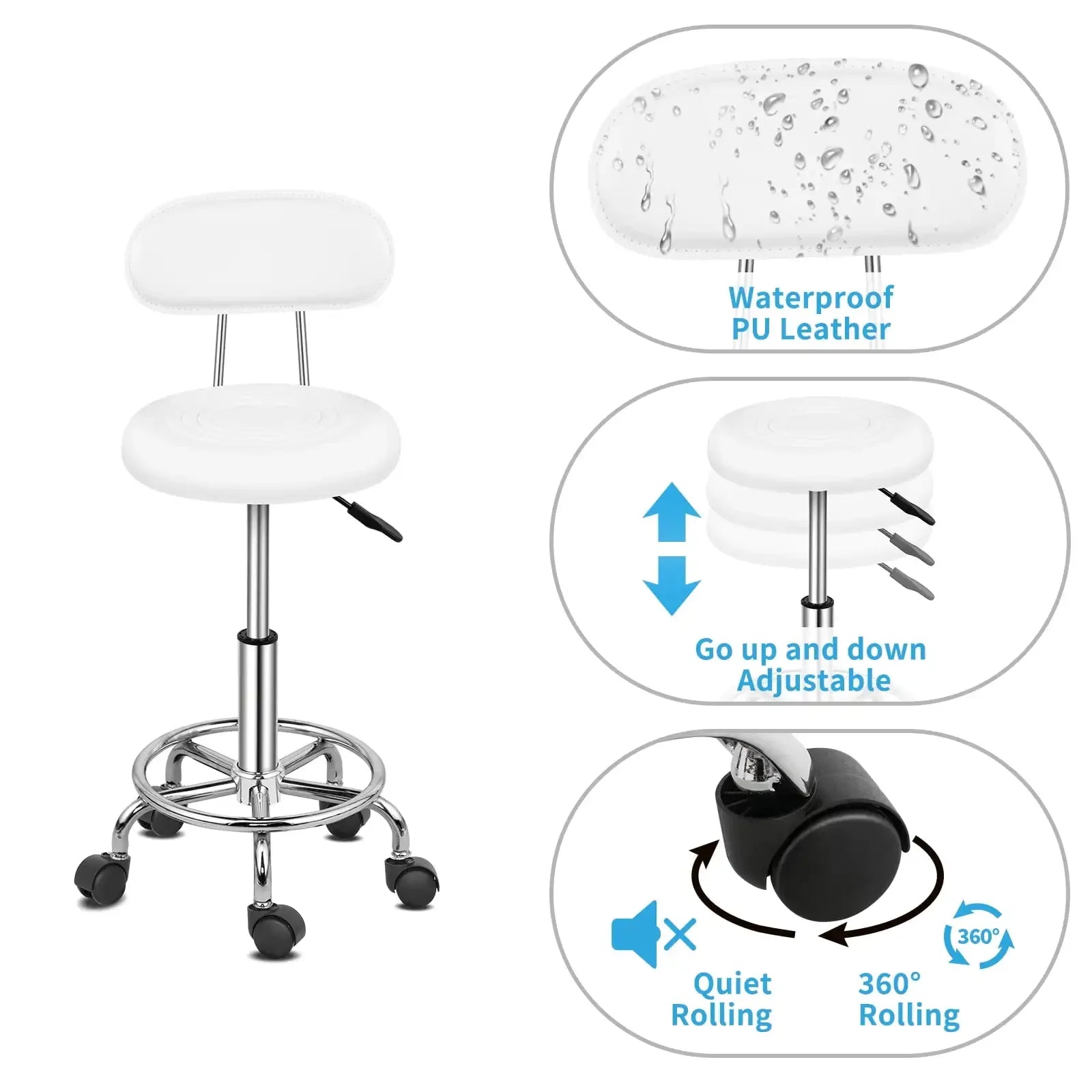 Swivel Salon Stool Chair with Backrest