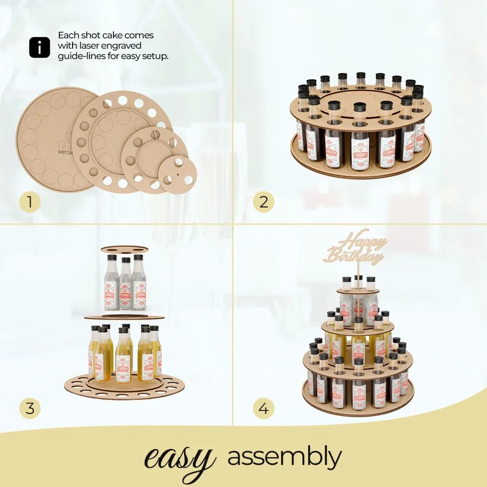 party centerpiece display for mini liquor bottles | 21st birthday holiday celebration decoration (three tier, natural wood)