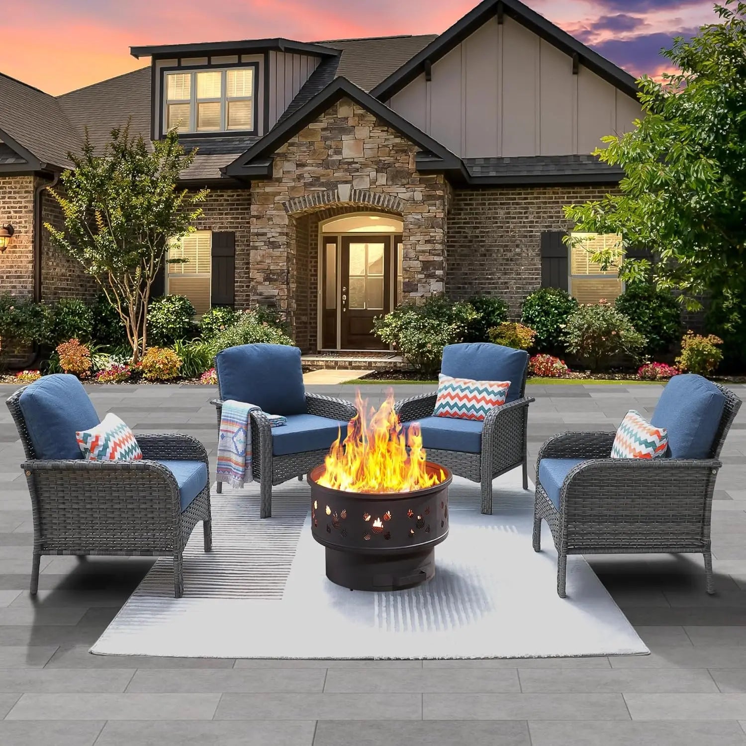 4 Pieces Patio Furniture Set with 30" Fire Pit Table