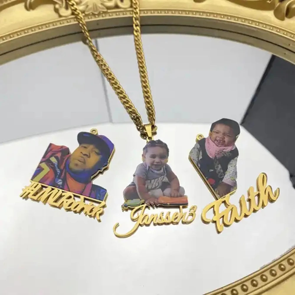 Personalized Colorful Portrait Name Pendant Necklace Custom Name