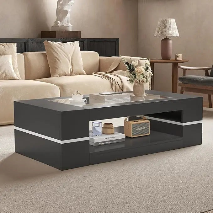 47.2" Modern Stylish Coffee Table with Glass Table Top