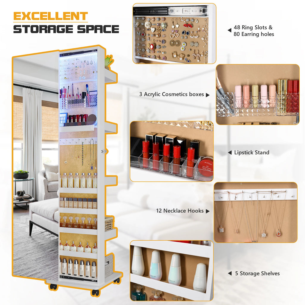 360° Rotating LED Jewelry Armoire