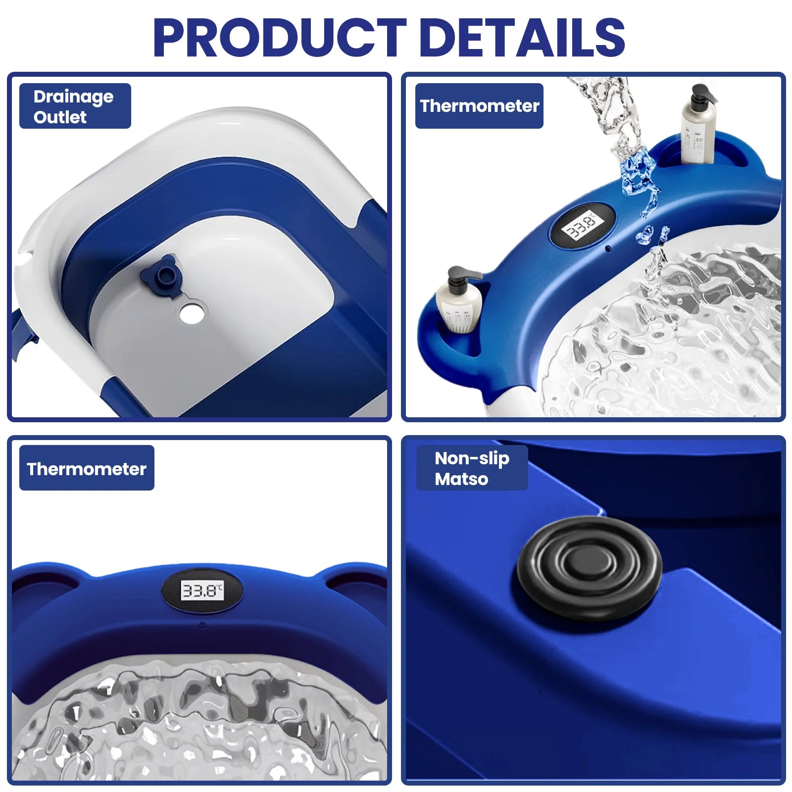 Folding Baby Bath Tub with Temperature Gauge and Cushion for 0-36 Months, Portable and Lightweight for Outdoor Bathing