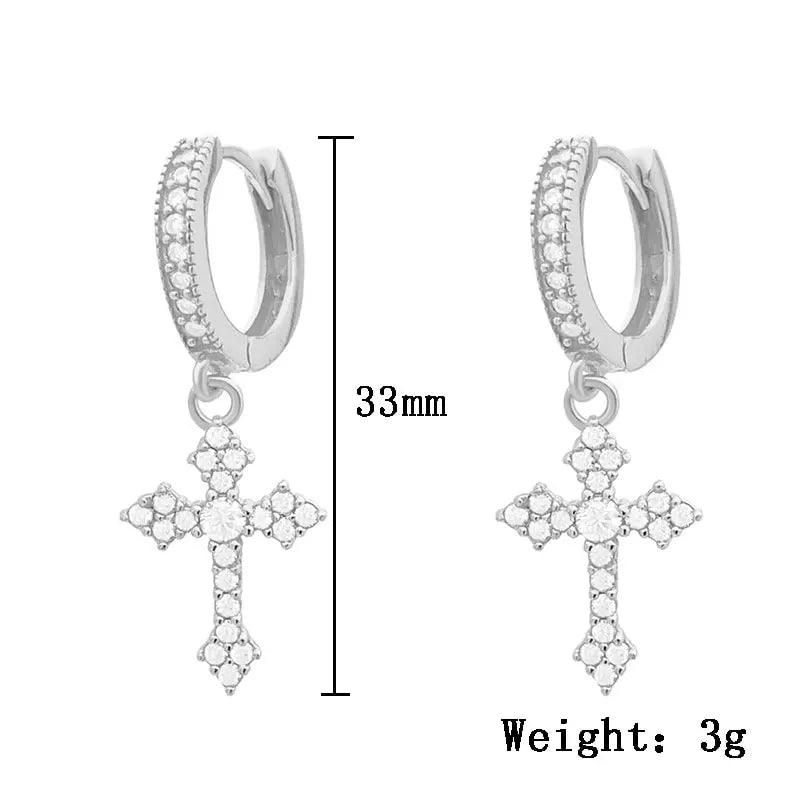 Classic Cross Point-Drill Crystal  Color Earrings