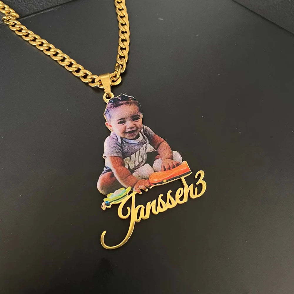 Personalized Colorful Portrait Name Pendant Necklace Custom Name