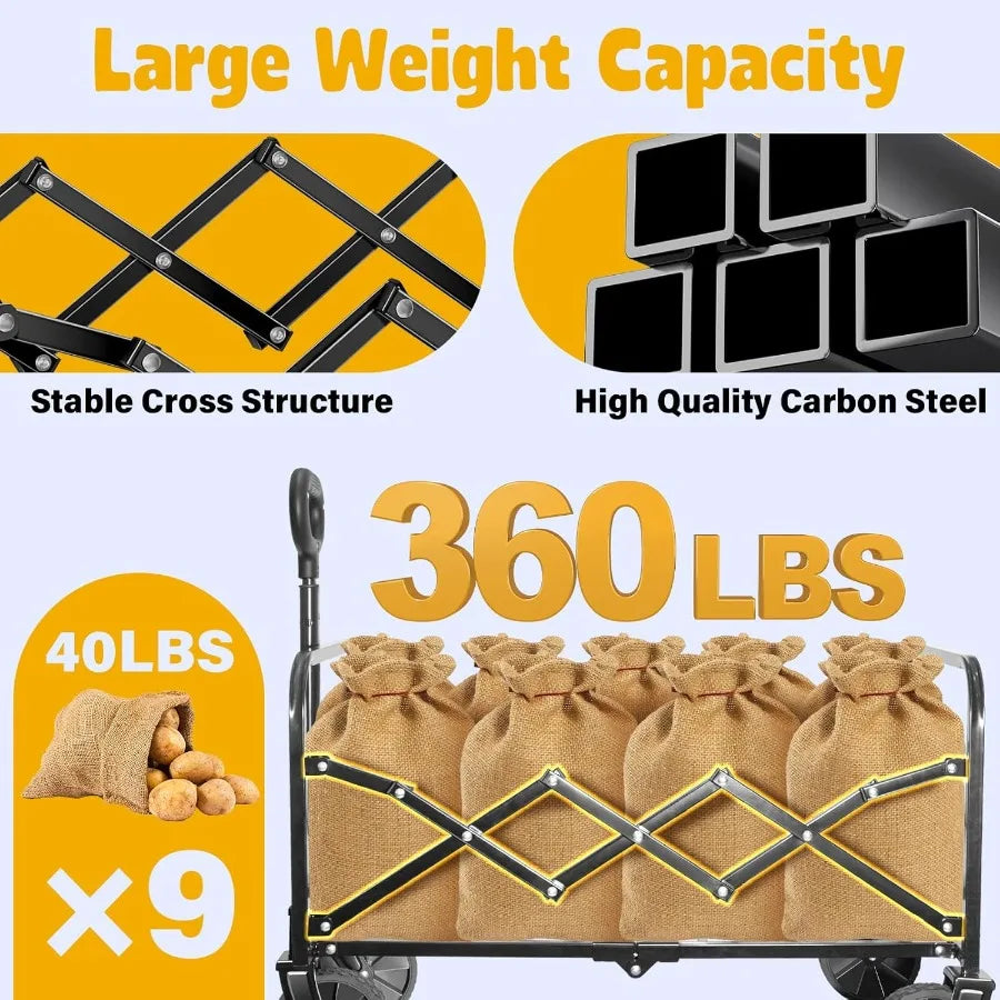 Foldable 360Lbs Collapsible Wagon Cart Rolling Cart