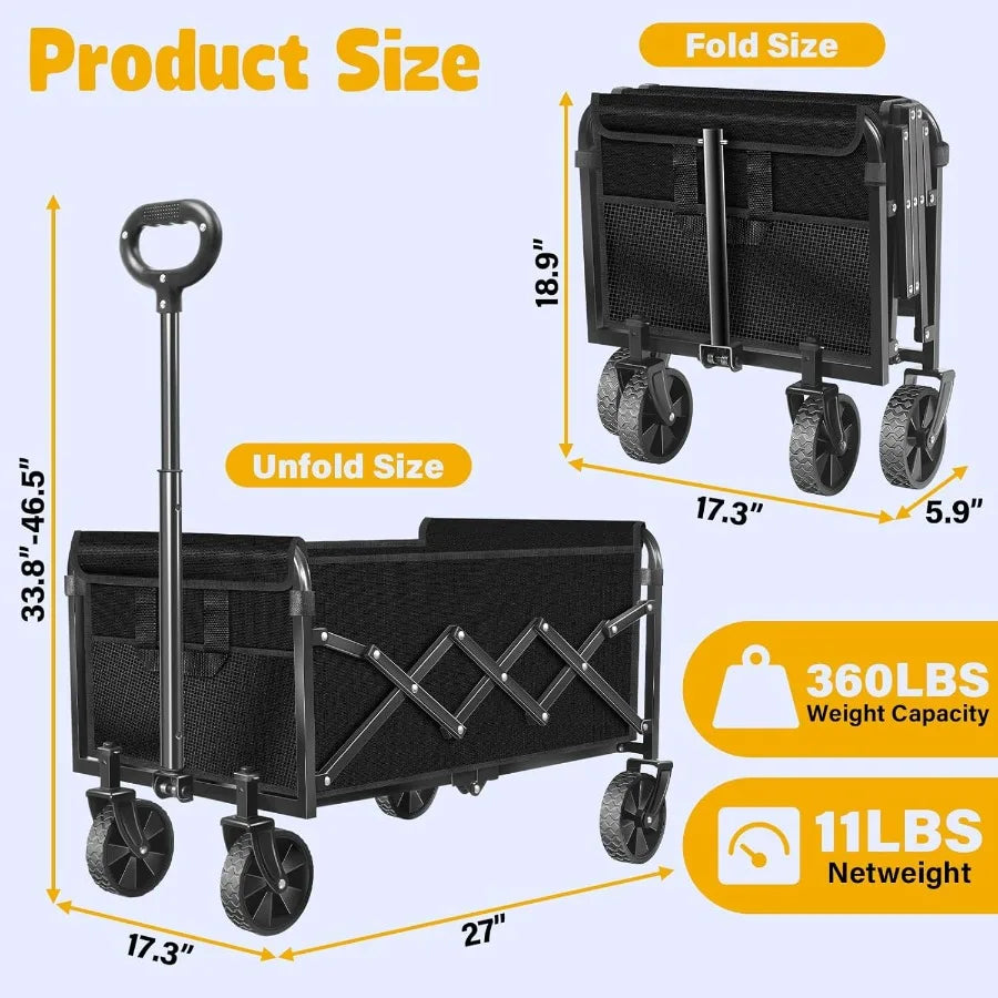 Foldable 360Lbs Collapsible Wagon Cart Rolling Cart