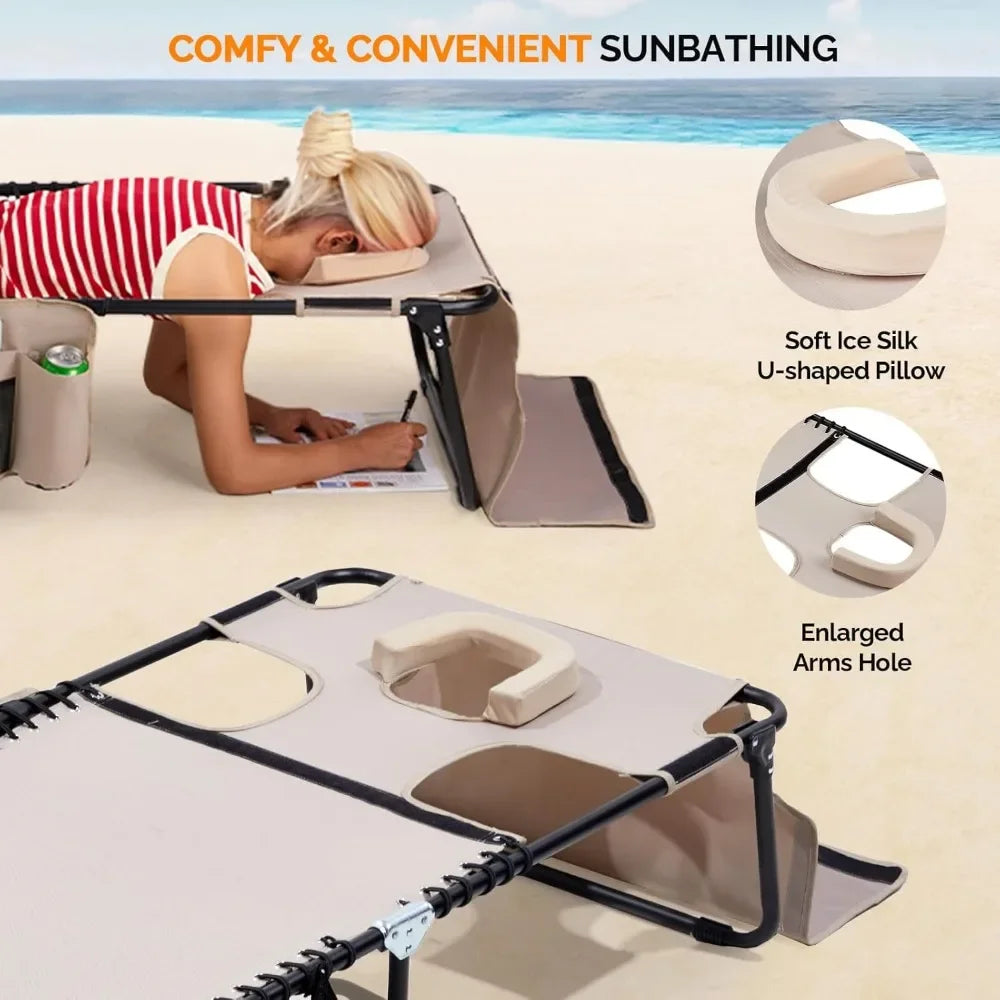 Oversized Tanning Chair with Face Hole & Carrying Bag