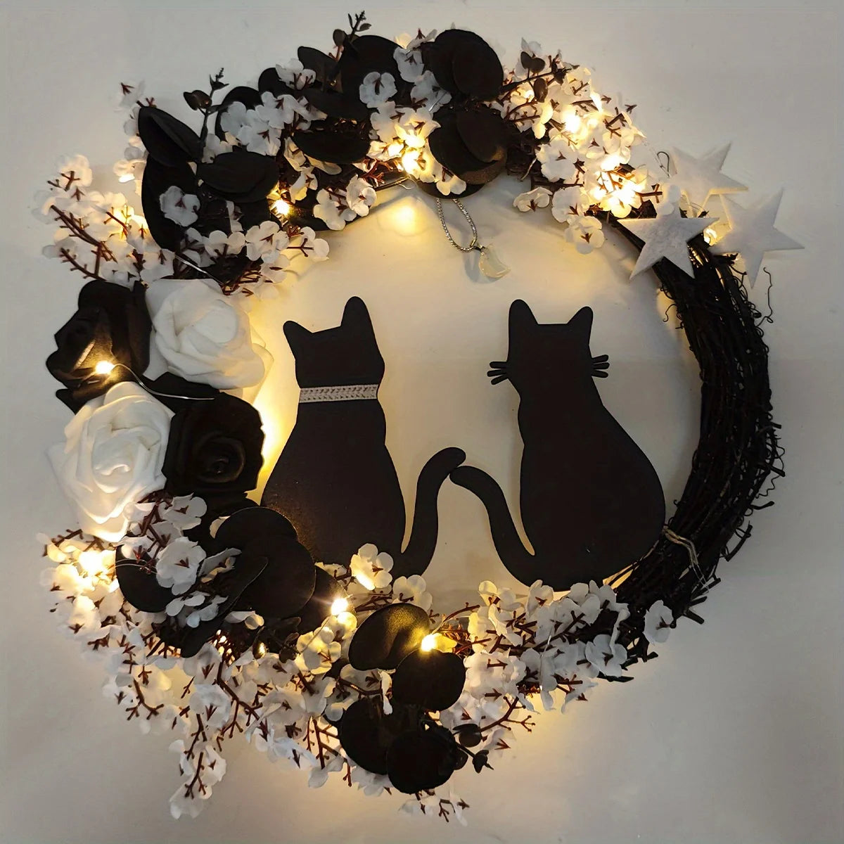 Black Cat Wreath Halloween Decor for Home