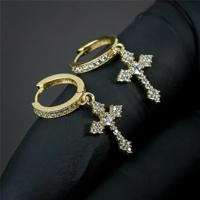 Classic Cross Point-Drill Crystal  Color Earrings