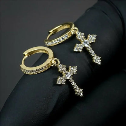 Classic Cross Point-Drill Crystal  Color Earrings