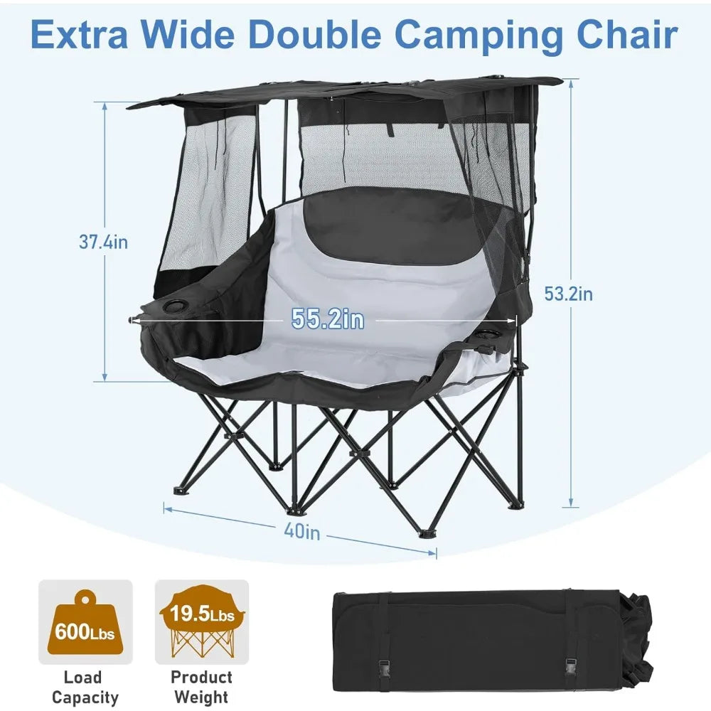Double Beach Chair with Canopy Shade