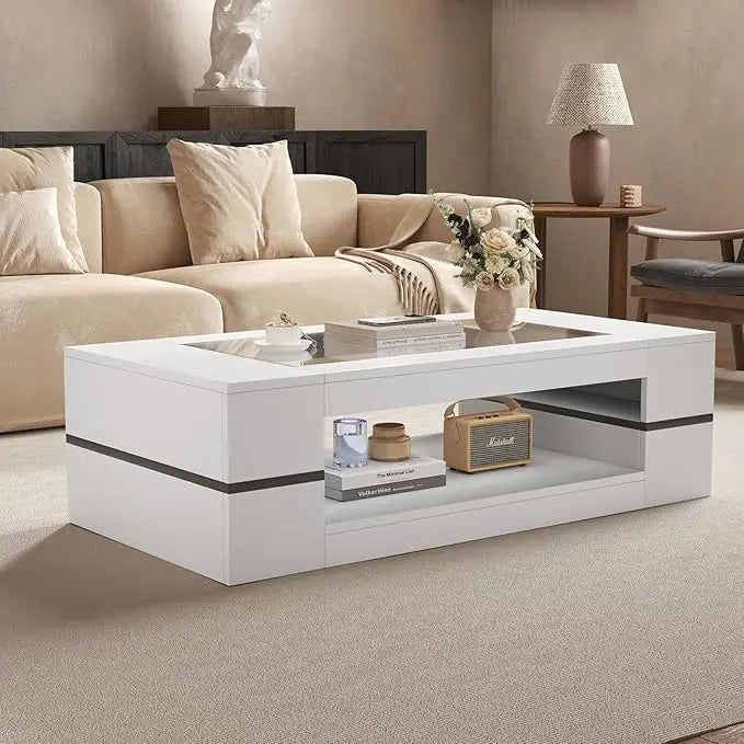 47.2" Modern Stylish Coffee Table with Glass Table Top