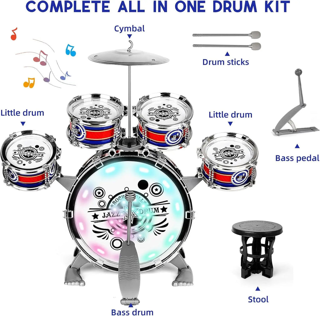 Mini Jazz Drum Set 6 Drums with Stool