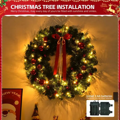 36in Lighted Artificial Christmas Wreath with Warm LED Lights & Timer