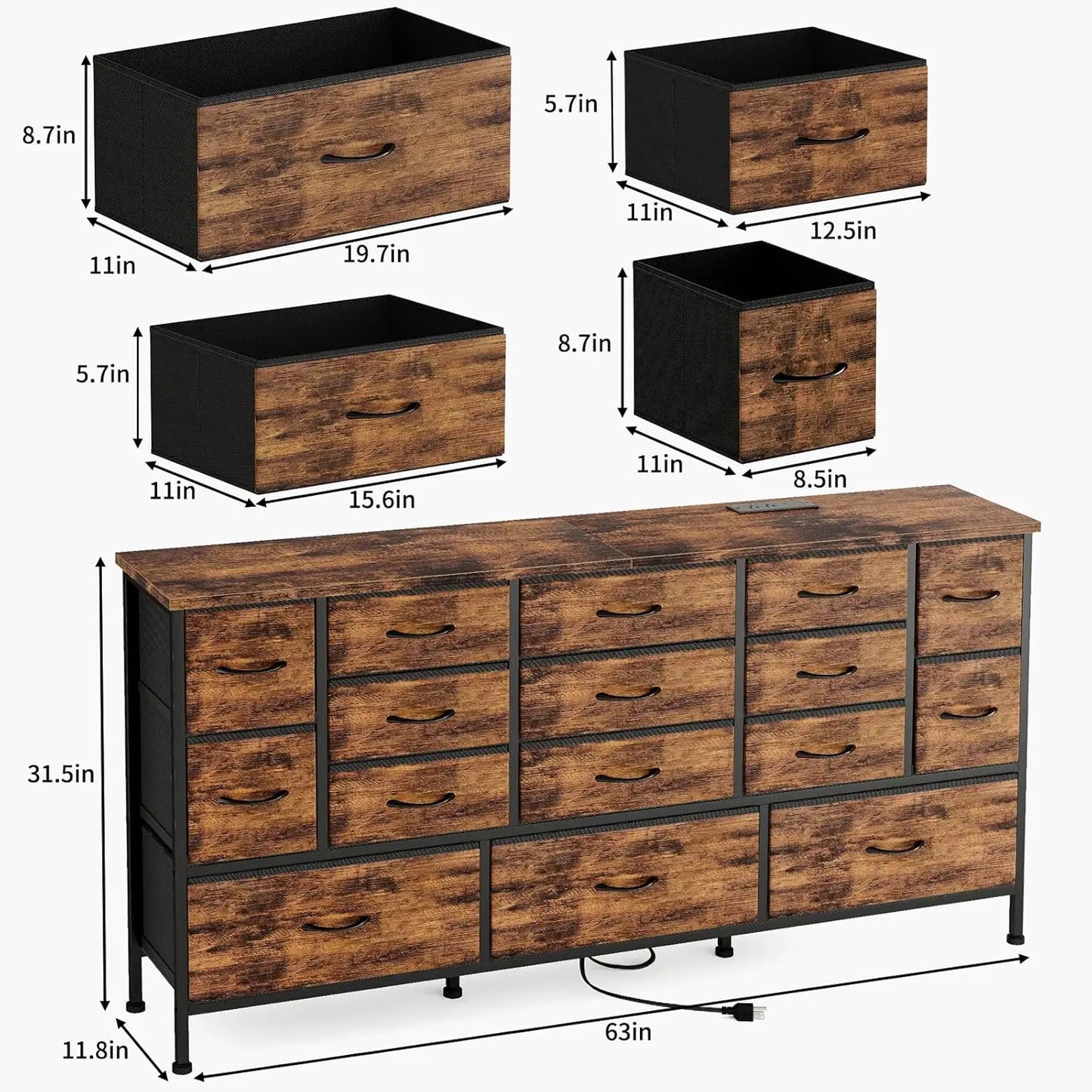 63.3”W TV Stand Dresser, 70''TV Stand with Power Outlets