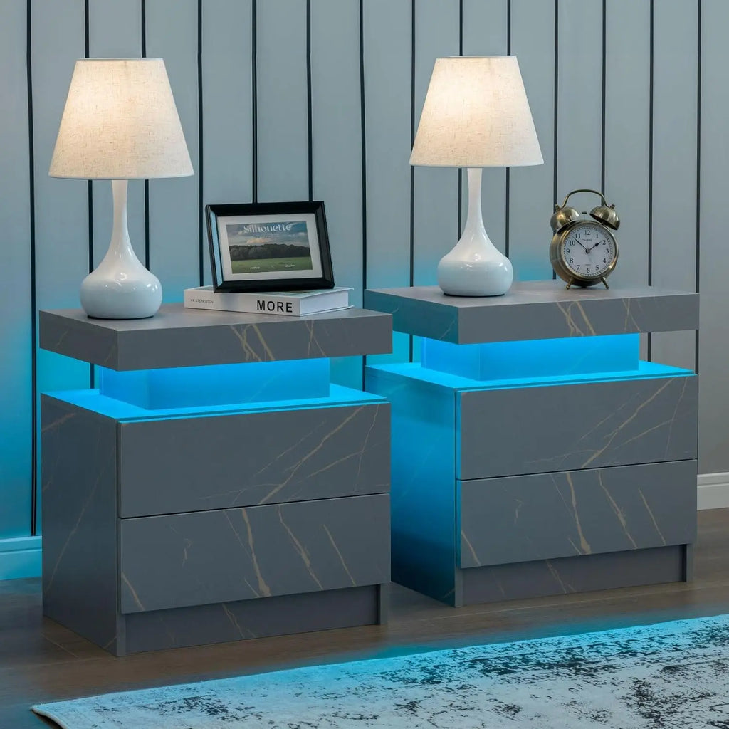 LED Nightstand Set of 2 with 2 Drawers
