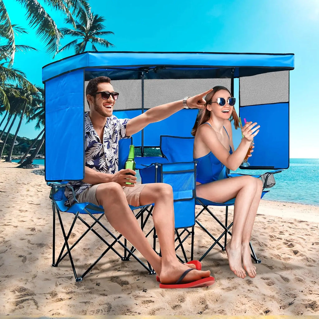 Double Beach Chair with Canopy Shade