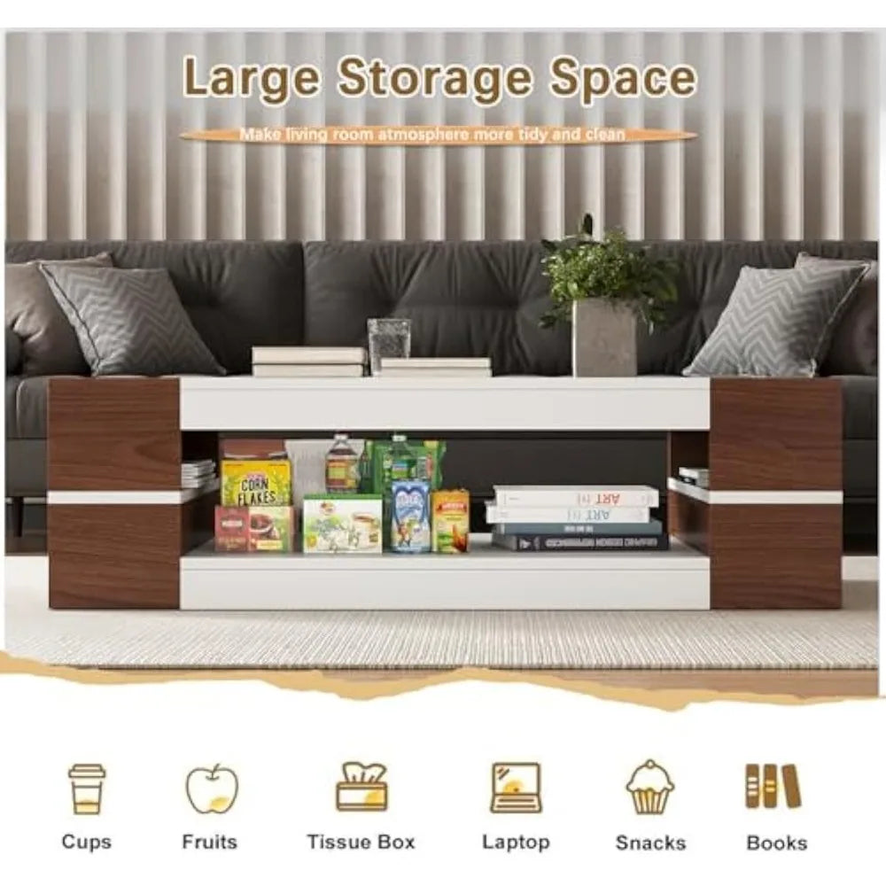 47.2" Modern Stylish Coffee Table with Glass Table Top
