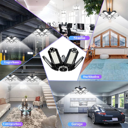 Folding Garage Lighting 120W LED Light E26 E27 Ceiling Lamp LED High Bay Lights UFO Deformable Bulb Garagenleuchte for Workshop