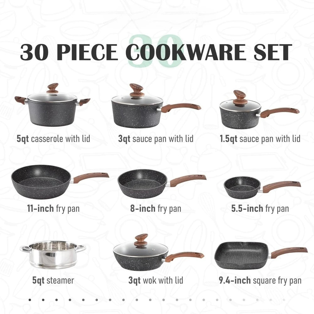 30 Piece Pots and Pans Set Non Stick