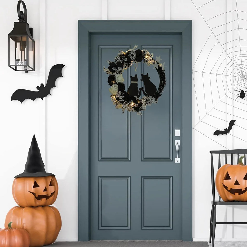 Black Cat Wreath Halloween Decor for Home