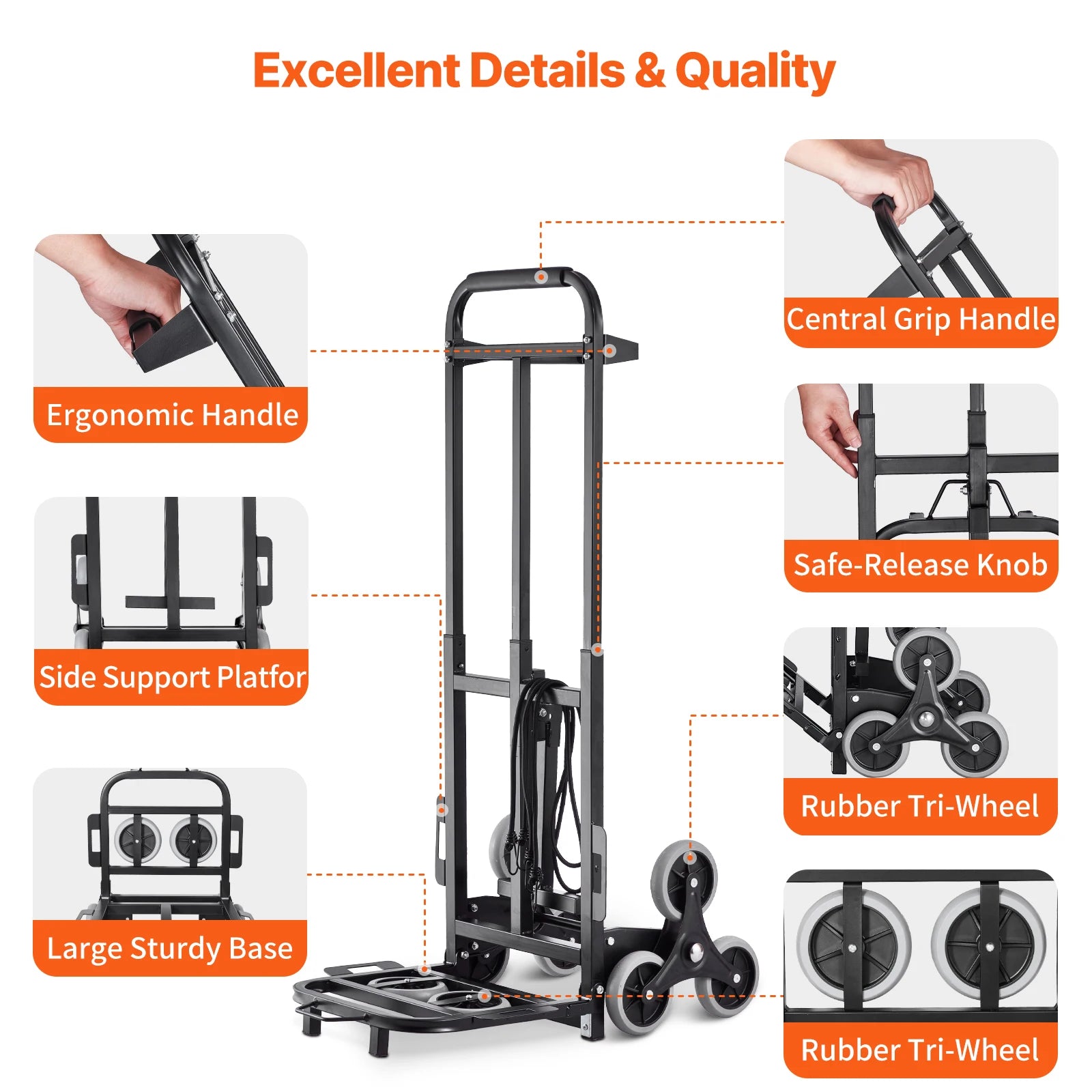 460 lbs Stair Climbing Cart Folding Hand Truck Dolly