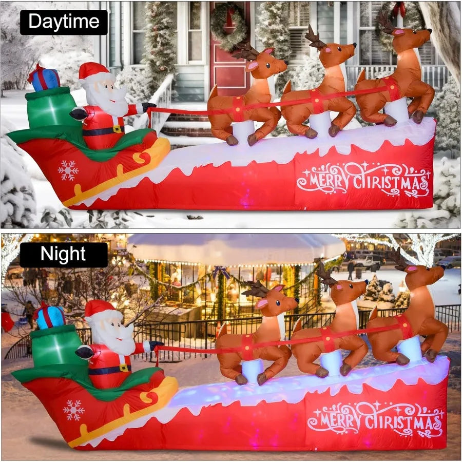 10FT Christmas Inflatable Santa Claus on Sleigh