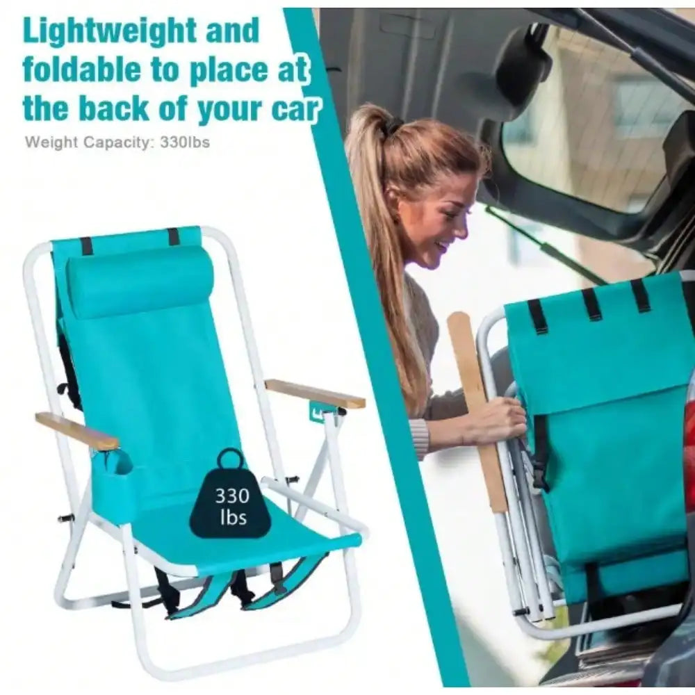 Portable Mint Green Steel Folding Adjustable Headrest Beach Chair