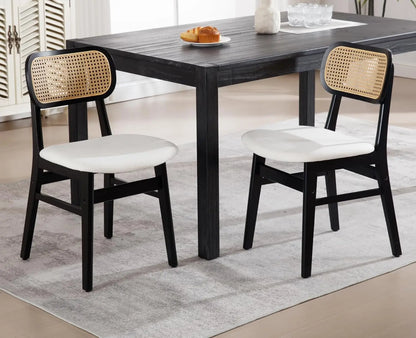 Rattan Dining Chairs Set of 2 Curved Back Farmhouse Dining Room Chairs Mid Century Modern Wood Kitchen Chairs Sherpa Upho