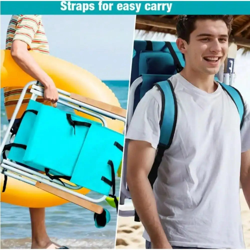Portable Mint Green Steel Folding Adjustable Headrest Beach Chair