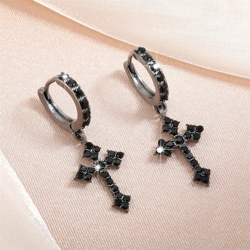Classic Cross Point-Drill Crystal  Color Earrings