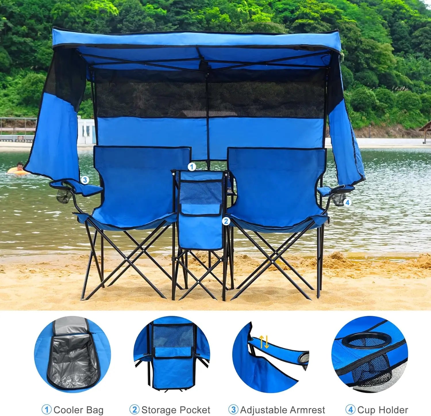 Double Beach Chair with Canopy Shade