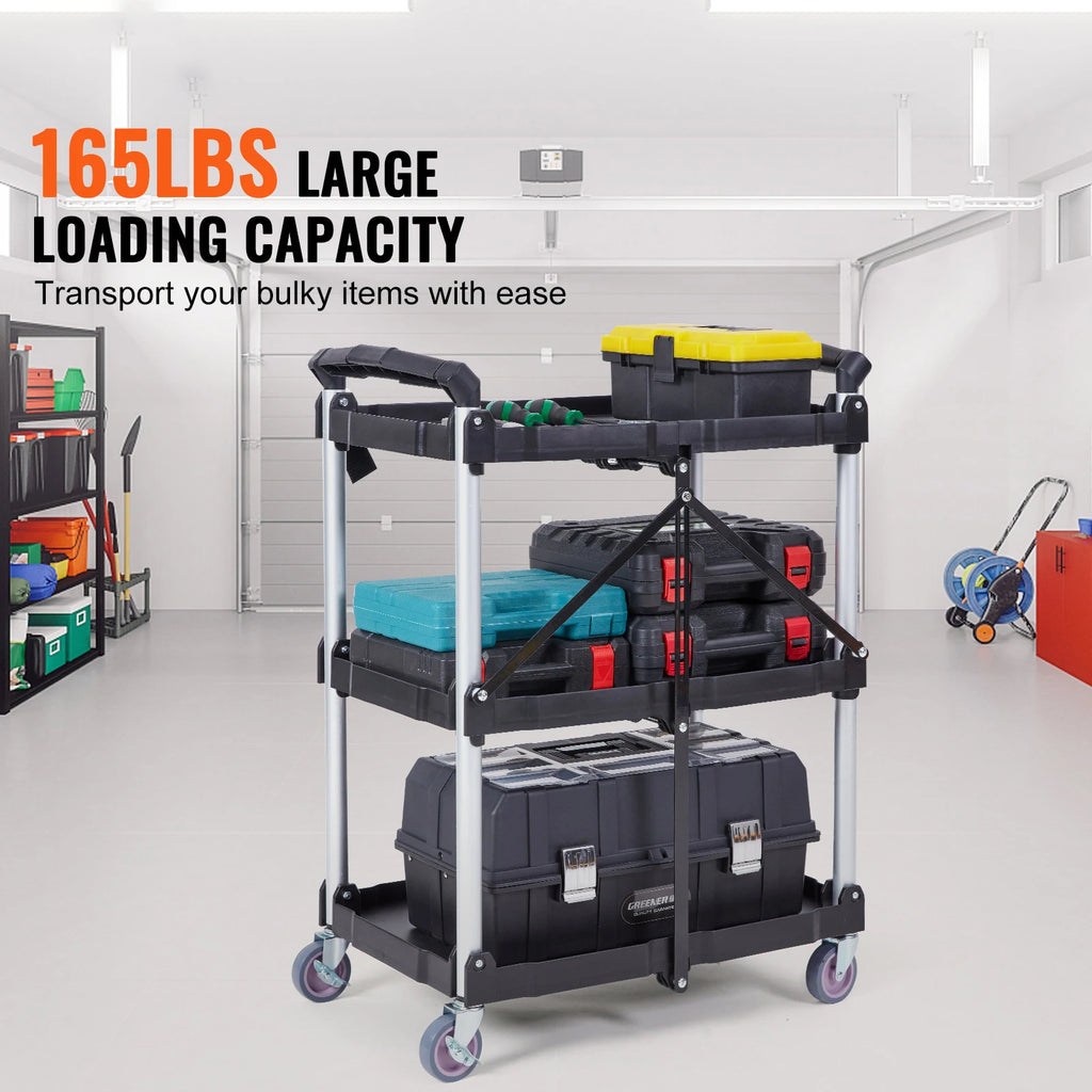 3 Tier Folding Rolling Utility Cart