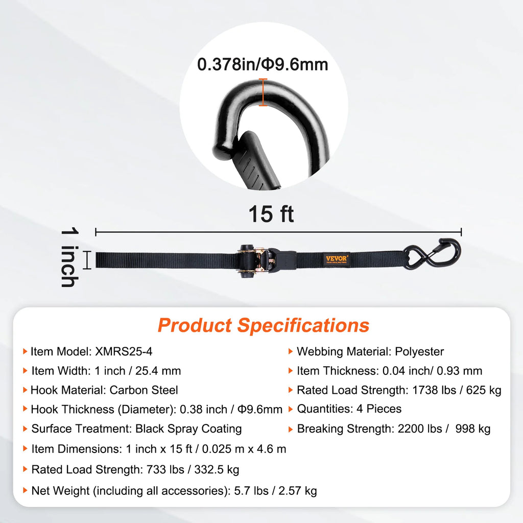 4pcs Trailer Ratchet Tie Down Straps