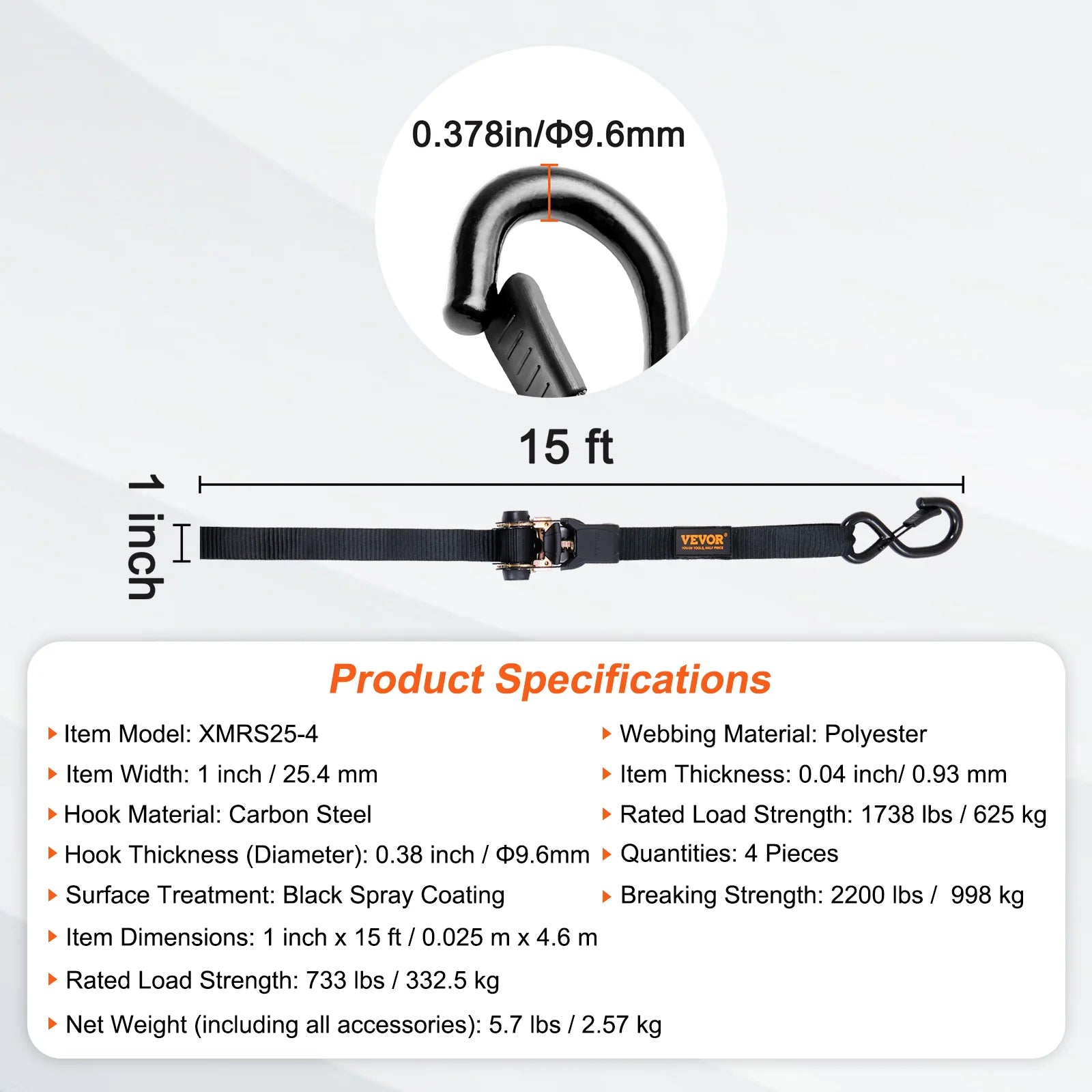 4pcs Trailer Ratchet Tie Down Straps