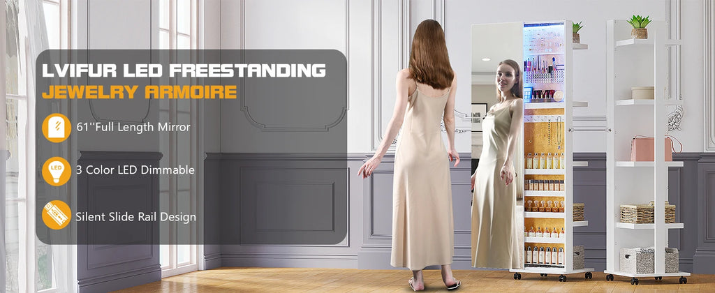 360° Rotating LED Jewelry Armoire