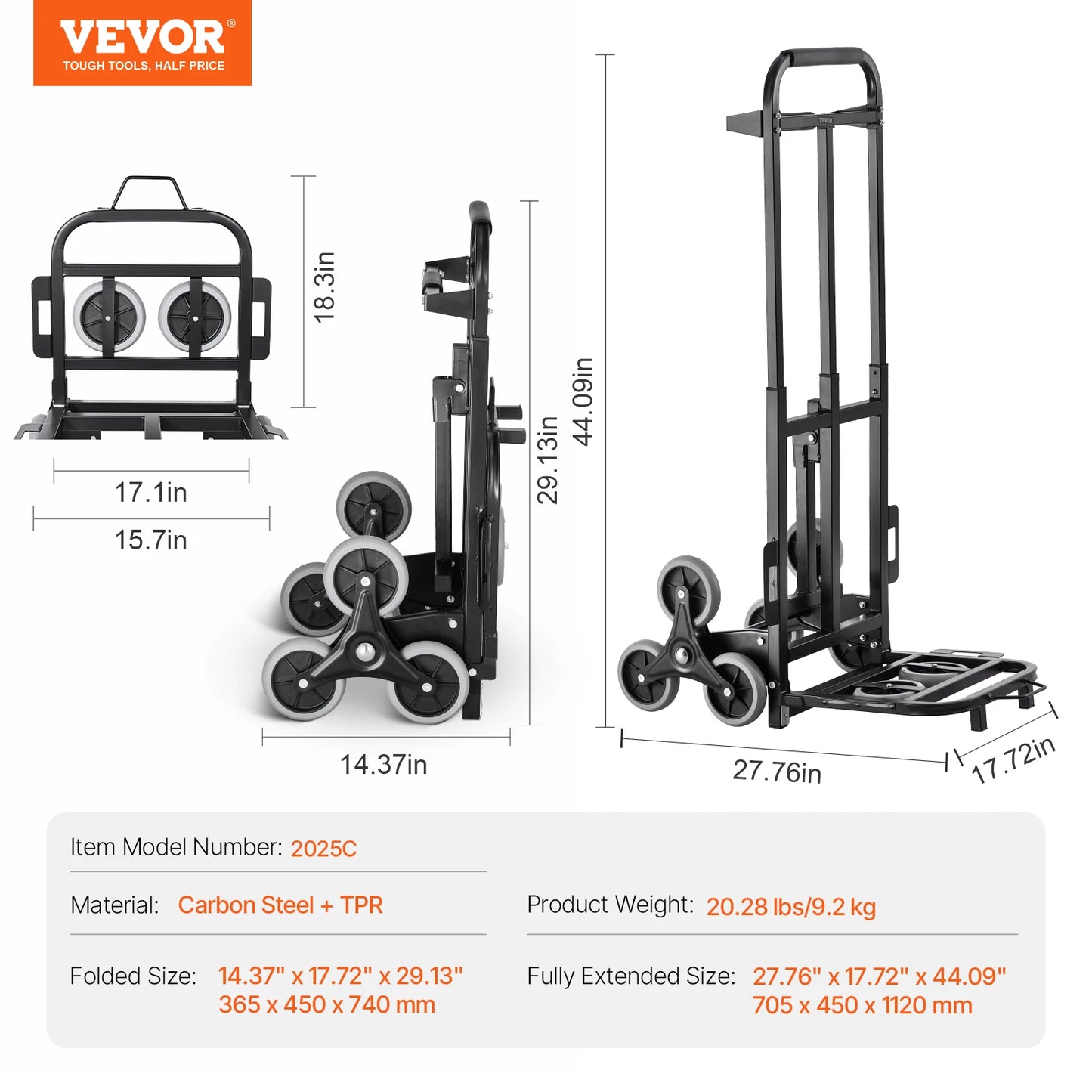 460 lbs Stair Climbing Cart Folding Hand Truck Dolly