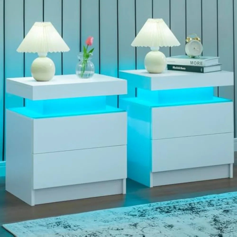 LED Nightstand Set of 2 with 2 Drawers