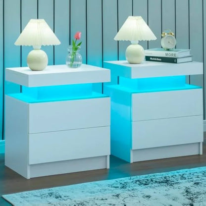 LED Nightstand Set of 2 with 2 Drawers