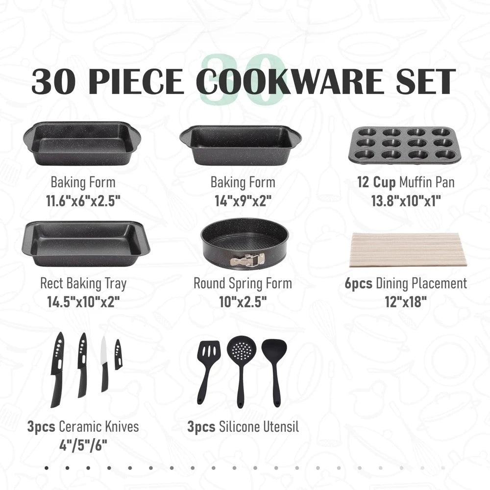 30 Piece Pots and Pans Set Non Stick