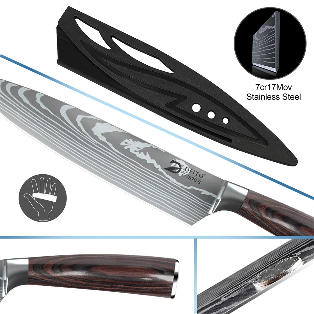 8pcs Kitchen Knife Damascus Stainless Steel