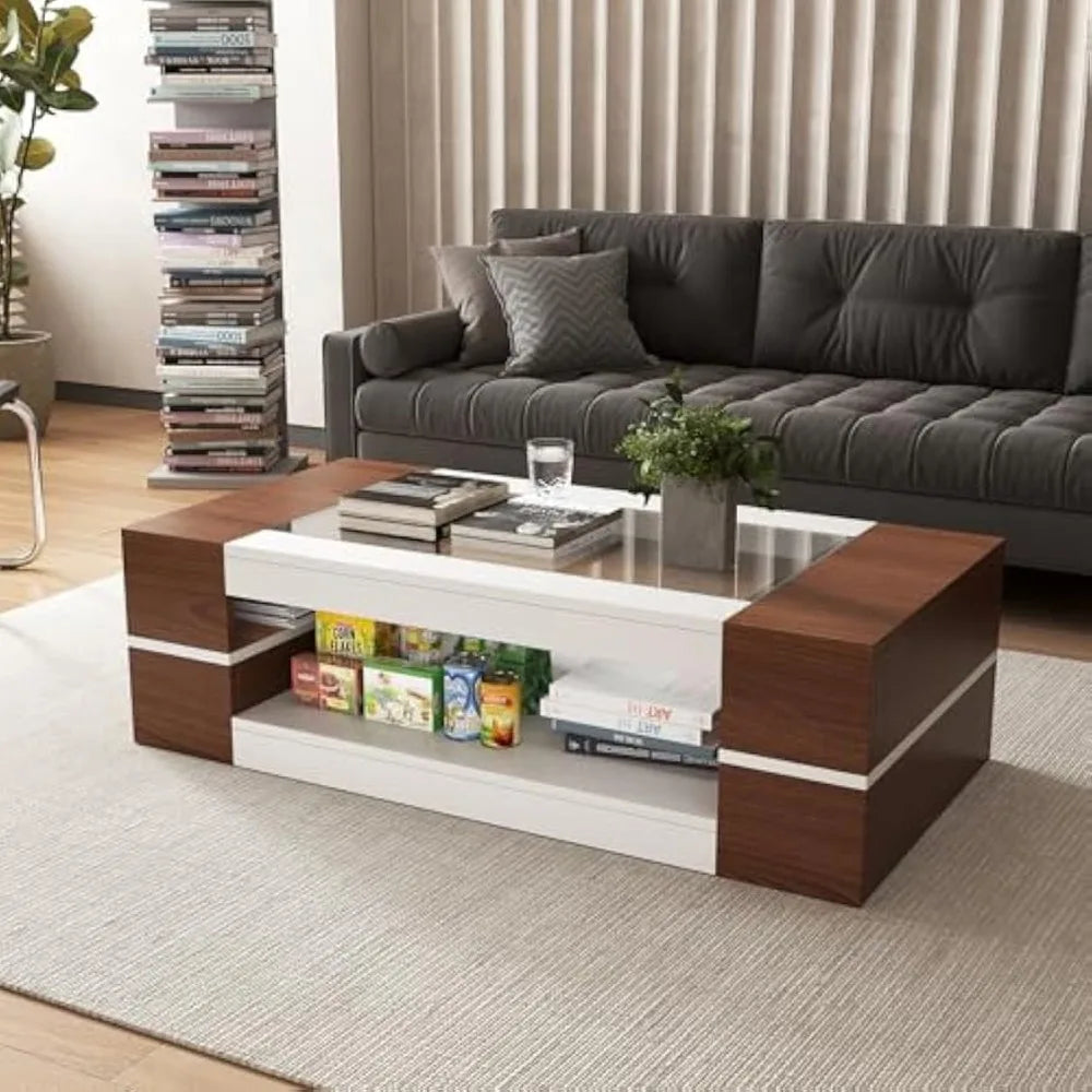47.2" Modern Stylish Coffee Table with Glass Table Top